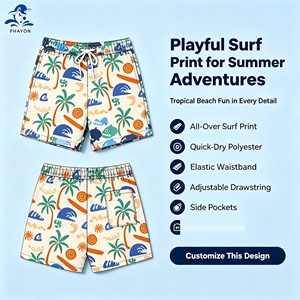 Phayon Kids Unisex Boys <span class=keywords><strong>Surf</strong></span> Print Polyester Respirant Séchage rapide Taille élastique Cordon de serrage réglable Poches latérales Patch au dos - Product Image 4