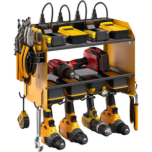 JH-Mech Power Tool Organizer With Charging Station With 8 Outlets Heavy Duty Wall Mount Power Tool Storage Organizer Rack