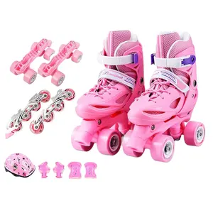 Piso de cuatro ruedas portátil ajustable para niñas de Venta caliente para patinaje sobre ruedas en línea niños Pu Quad Roller Skate
