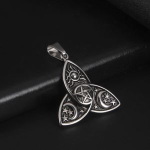 Colliers à chaîne en acier inoxydable inaltérable avec pendentifs Wicca Soleil Étoile Lune pour Hommes, Bijoux Viking avec Zircon Principal pour Mariages - Product Image 4