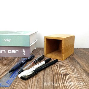 Portalápices de madera cuadrado de bambú, organizador de escritorio, caja de almacenamiento para estudiantes y oficinas - Product Image 3