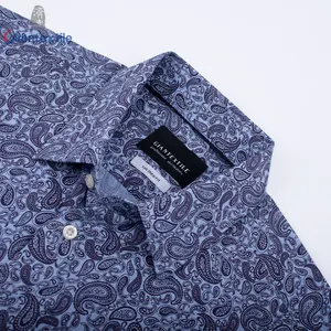 Drop Shipment Men's Print Shirt 100% BCI Cotton Long Sleeve Blue Floral Normal Big Size EOE Print Shirt For Men