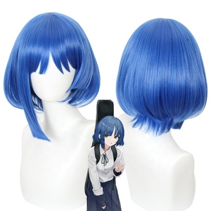 Vente en gros 35cm court bleu Bocchi The Rock Yamada Ryo Bobo perruque synthétique Halloween fête Anime Cosplay Costume perruque - Product Image 1