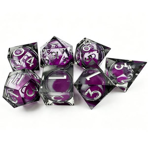 Hand <b>Polished</b> <b>Black</b> Tint Sharpened Purple Fluid Chamber RPG Dice White Numbers Custom Gift Packaging for DND Board Game - Product Image 5