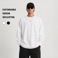 T-shirt décontracté à manches longues pour homme, col rond, blanc, coupe ample, 100 % coton, 300 g/m², avec logo personnalisé