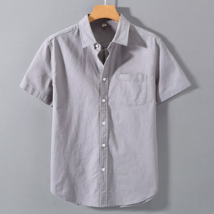 Men's Light Blue Short Sleeve Button <b>Down</b> Casual Shirt Solid Color Turn-<b>down</b> Collar Breathable Cotton Poplin Summer Wear - Product Image 2