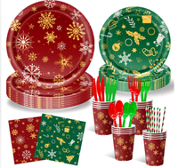 Lot de vaisselle jetable de Noël Lanweier en gros – Assiettes, gobelets, serviettes et couverts en papier flocon de neige rouge et vert pour fête