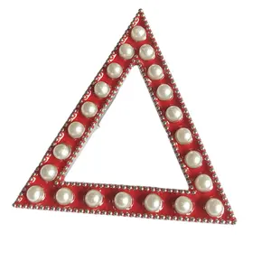 Greek Fellowship Quality Metal Triangle Shape Red Crystal Pearl Dear Delta Brooch Society Lapel Pin Apparel Jewelry