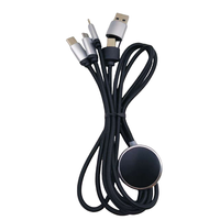 Kabel Pengisi Daya USB Type-C Kepang Nilon 1.2m dengan Logo LED Menyala 3 in 1 untuk Komputer Printer, Hadiah Khusus