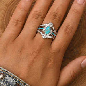 Anello da Donna in Stile Hong Kong con Smalto a Goccia, Forma Marquise, Geometrico, Retrò e Chic - Product Image 6