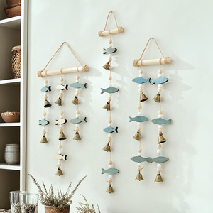 Mediterranean Style Fish String Bell Wind Chime <b>Wall</b> Decoration Solid Wood Hemp Rope Nordic Home <b>Decor</b> Hanging Item - Product Image 2