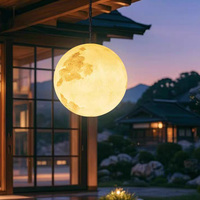 Lampe suspendue en forme de lune imprimée en 3D, lampe LED en forme de lune pour patio, jardin, décoration de la maison, globe lumineux blanc chaud pour plafond