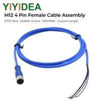 Câble de connecteur de capteur M12 à 4 broches femelle, assemblage de câbles en PTFE 24AWG, étanche IP67/IP68, surmoulé, pour applications industrielles