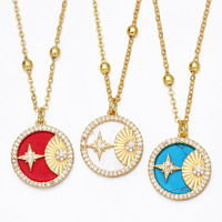 Collier en Zircon multicolore avec pendentif lune étoile pour femme, plaqué or, rond, soleil, cuivre, perle, chaîne, ras du cou, bijoux de fête d'anniversaire, nouveau