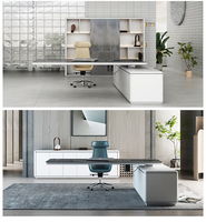Bureau de Direction Moderne en Bois en I, Table de PDG et de Boss de Luxe, Mobilier de Bureau en L pour Dirigeants