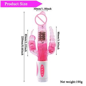 Vibrador Triple Placer Conejo, Estimulador de Punto G y Clítoris, Tapón Anal, Dildo Giratorio, Material TPE, Recargable por USB, Impermeable - Product Image 5