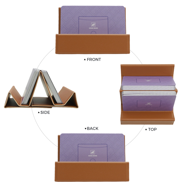 Customization Professional Foldable Brown PU Leather Business Card Holder & Phone Stand, Durable, 40-60 Cards Capacity