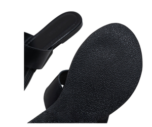 Black Genuine Leather T-Strap <b>Sandals</b> With Gold Buckle Open <b>Toe</b> Summer Fashion Flat Shoes - Product Image 4