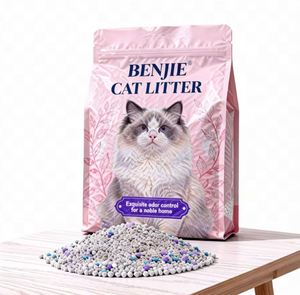 BENJIE OEM ODM Litière pour chat Échantillons gratuits Vente en gros usine Agglomération rapide Anti-odeur Sans poussière Bentonite Gris Sable sphérique - Product Image 1