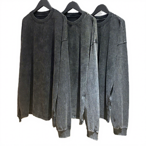 เสื้อไหมพรมคอกลมแขนยาวทรงโอเวอร์ไซส์ สีพื้น ผ้าฝ้าย 100% สำหรับผู้ชาย ใส่ได้ในฤดูใบไม้ร่วง ทรงปกติ - Product Image 1