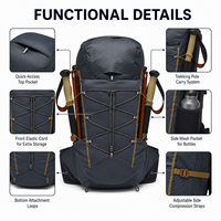 Solution tout-en-un, sac à dos de randonnée sans cadre 30L, nylon durable, pour les sports de plein air