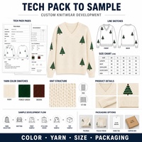 Pull de Noël pour femme, col en V, crème, tricoté, haut de gamme, festif, minimaliste, élégant, vêtements pour femmes, fournisseur personnalisé