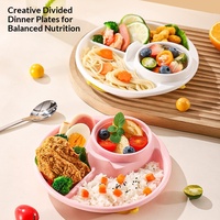 Assiette peu profonde à compartiments en plastique PP et paille de blé, assiette de dîner ménagère pour la réduction des graisses, ensemble d'ustensiles pour enfants, incassable, pour pique-nique