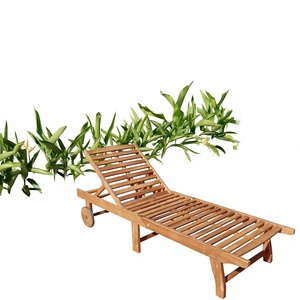 Chaise longue en teck pour l'extérieur, mobilier de jardin, design moderne inclinable manuellement, sans accoudoirs, chaise de patio en bois durable - Product Image 1