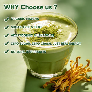 Poudre de Collagène Bio Premium au <span class=keywords><strong>Matcha</strong></span>, Peptides de Collagène Hydrolysés et Champignons Cordyceps 100g – Santé Intestinale, Soutien Articulaire, Immunité - Product Image 3