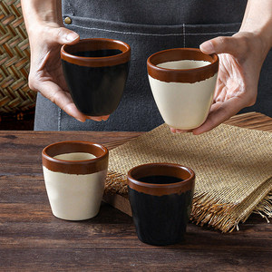 Melamine Tea <b>Cups</b> Round Black And Cream Retro Design For Restaurant Use Without Lid - Product Image 1