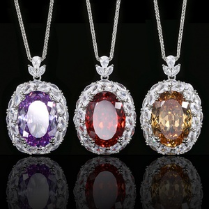High Quality Jewelry Eco-friendly Copper Gold Plated 18*25mm Oval Cut Imitation Ruby Large Gemstone Pendant Necklace for Women - Product Image 4