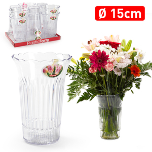 Vaso in plastica Dalia trasparente da 15 cm di diametro per composizioni floreali domestiche - Product Image 1