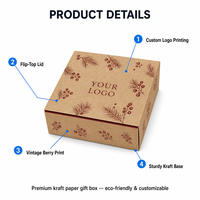 Boîte en papier kraft à motif personnalisé, couvercle rabattable, imprimé botanique de baies, carton mat de haute qualité, carton cadeau pour les cadeaux de fête