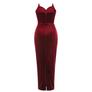 SB2707 High Quality Stylish Elegant Red Dresses Velvet Party Dress With Chest Pad Bodycon Maxi Dress Strapless