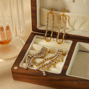 Diamond Earrings Geometric <b>Stud</b> <b>Titanium</b> Steel Women's Everyday Wear TE6984 - Product Image 1