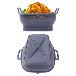 2 pcs bền Nồi chiên không khí lót 8 <span class=keywords><strong>QT</strong></span> tái sử dụng hình chữ nhật Silicone ráp lò giỏ lót với bánh ngọt bàn chải để nướng - Product Image 6