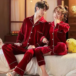 Hiver Femmes Home Clothes Men Sleep Lounge Wear Night Suit Matching Couple Plus Size Pajama Nighty Velvet Sleepwear For Lady