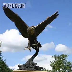 Wondecor黑色铜绿手工制作真人大小花园装饰金属美国大型青铜飞鹰雕塑