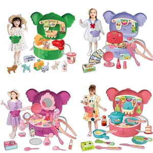 New Cartoon Elephant Backpack Storage Toys Children's Pretend Play Toys Set Supermarket Pet Travel Dressing Toys
