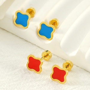 316L Stainless Steel Fashion Jewelry 18k Gold Cute Charm Flower <b>Stud</b> Earrings Enamel Earrings Wholesale for Girls Kids Summer - Product Image 1
