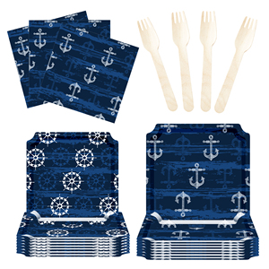 DAMAI - Juego de Vajilla de Papel Personalizado con Tema de Navegación en Azul Oscuro, Platos, Vasos y Servilletas de Papel para Cumpleaños de Niños - Product Image 5