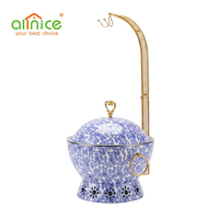 Réchaud alimentaire Allnice 8L en acier inoxydable avec motif porcelaine bleue et blanche et couvercle suspendu pour buffet et hôtel