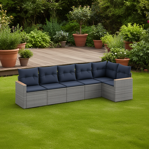 Grey Poly <b>Rattan</b> Garden <b>Sofa</b> Set With Cushions 6 Seater Outdoor Furniture Contemporary Design - Product Image 2