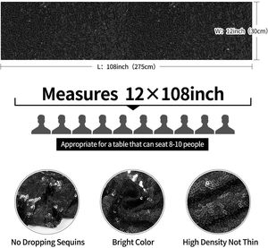 12 x 120 inches <strong>Black</strong> Sequin <strong>Table</strong> <strong>Runner</strong>, Glitter <strong>Black</strong> <strong>Table</strong> <strong>Runner</strong> for Wedding Birthday Bachelorette Holiday Decorations - Product Image 3