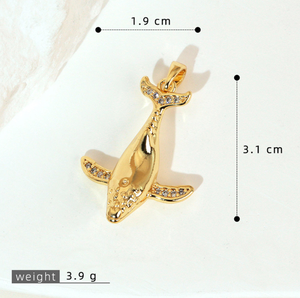 Pendentif en forme de baleine mignon QIUHAN, plaqué or, acier inoxydable, laiton, zircon, bijoux DIY, collier pour femmes - Product Image 6