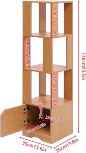 Tree 4-Tier Bookshelf Corner <strong>Slim</strong> Storage <strong>Shelf</strong> with Door, 136cm Tall Bookcase Shelving <strong>Unit</strong> - Product Image 2