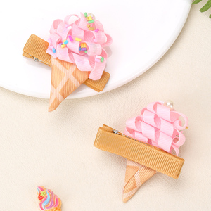 CN 2PC/가방 미니 5cm 만화 아이스크림 디자인 헤어 클립 달콤한 리본 헤어 보우 클립 어린이 소녀 - Product Image 2