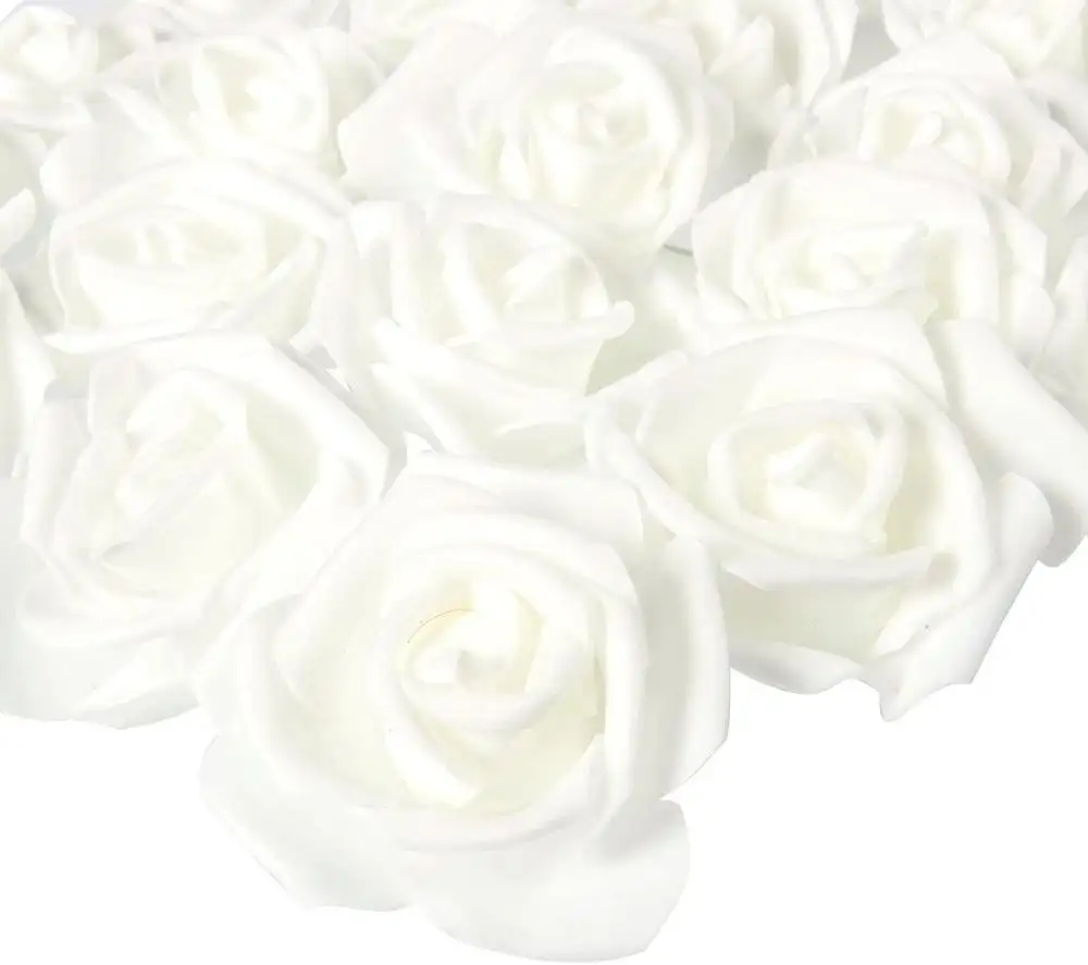 White Artificial Roses for Crafts, Weddings, and Decor (3 x 1.25 in, 100-Pack)