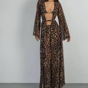 Conjunto Sexy de 3 Piezas para Mujer, Bata de Satén con Estampado de Leopardo, Traje Largo con Estampado de Leopardo - Product Image 2