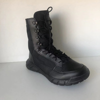 Bottes de combat tactiques mi-montantes en cuir noir pour hommes et femmes, avec embout de sécurité en acier, idéales pour le désert et la randonnée